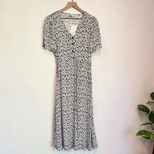 NEW & Other Stories Floral Short Sleeve Midi Dress Blue Size 6